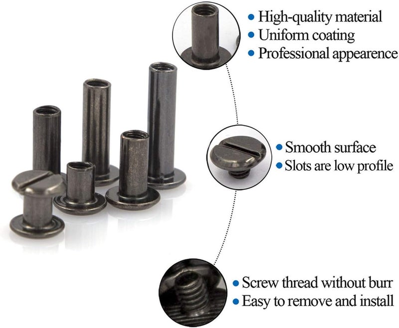 ALLOYPRO 90 Set Chicago Screws Assorted Kit 5 Size GunMetal Leather Rivet 5mm Screw Rivets Flat Fillister Book Bingding Post Nail Rivet Chicago Bolt for DIY Leather Craft Bookbinding (6,10,12,15,18mm) - Image 3